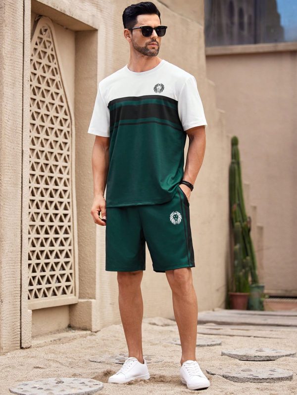 Green & White Patchwork T-Shirt And Shorts Set
