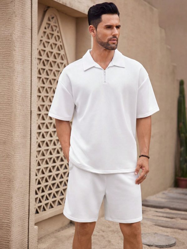 Men's White Open Front Short Sleeve Sweatshirt And Shorts Set