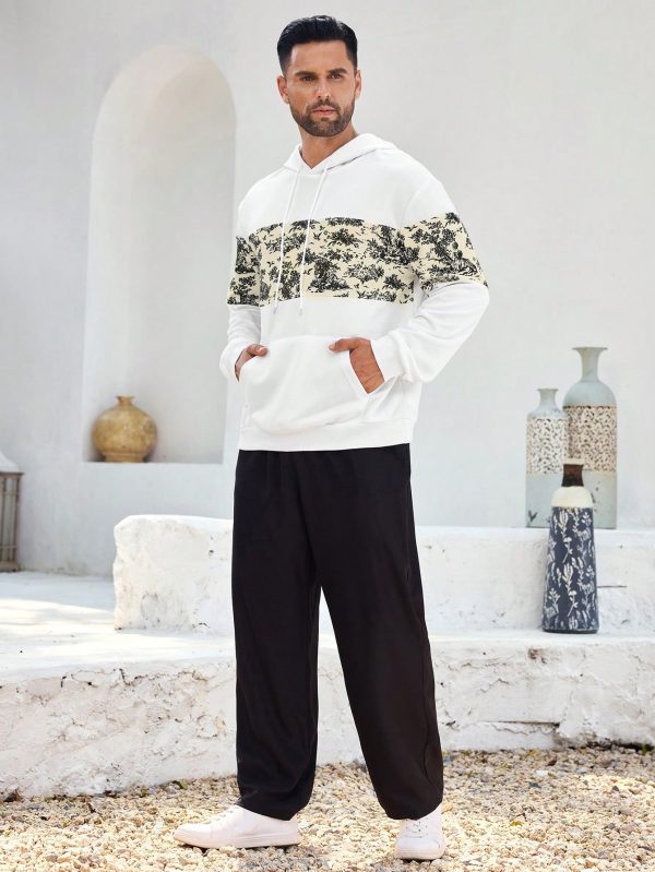 Men's Casual Printed Patchwork Hoodie, Spring Autumn