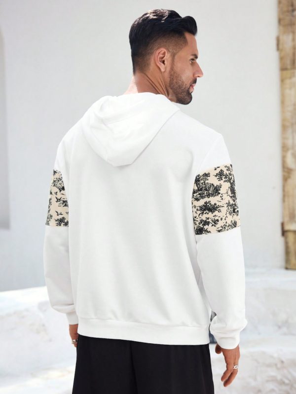 Men's Casual Printed Patchwork Hoodie, Spring Autumn