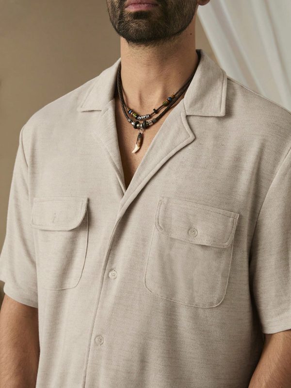 Men Summer Solid Color Patch Collar Workwear Pocket Short Sleeve Casual Shirt