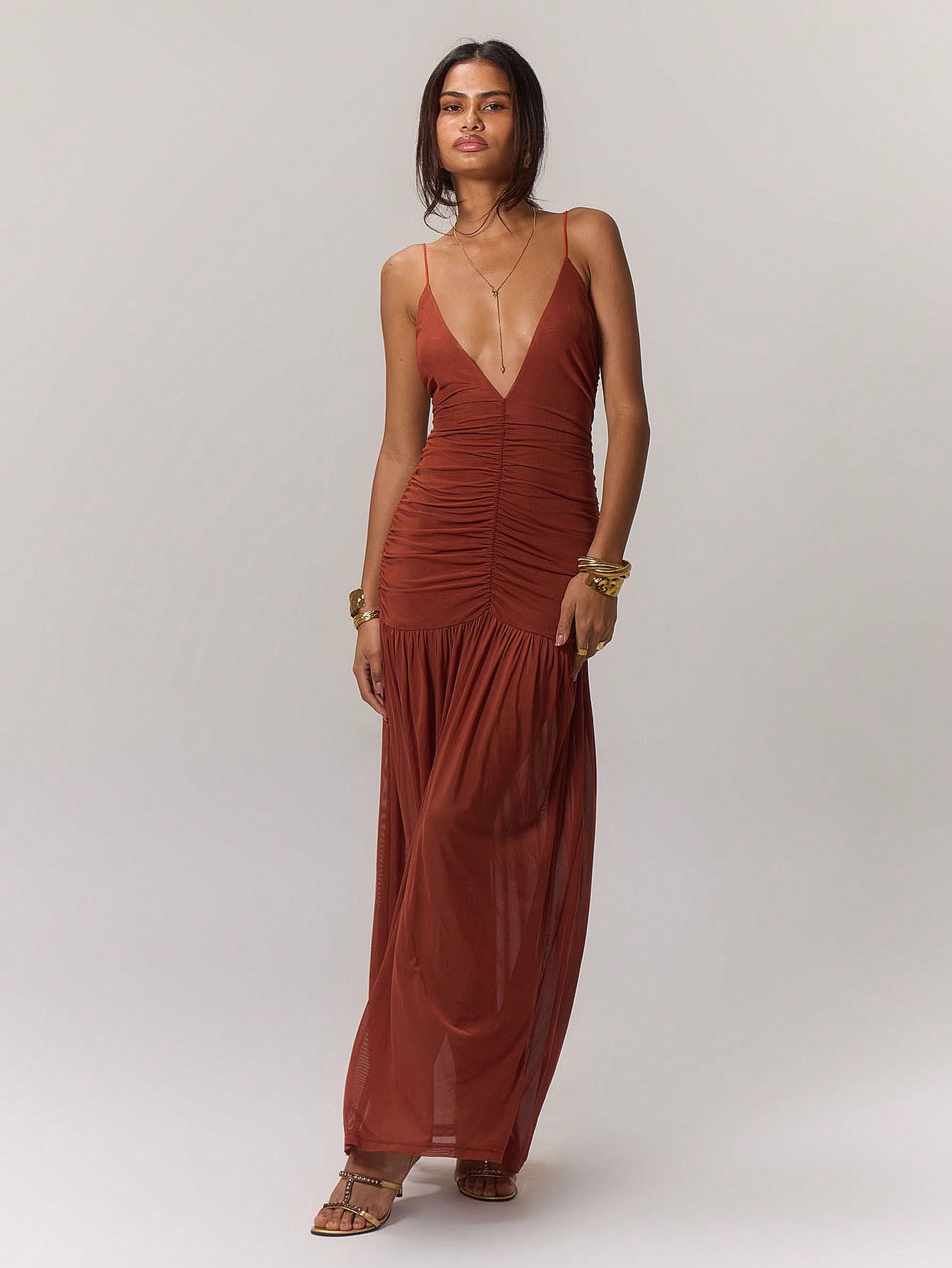 Ruched Front Drop Hem Dress