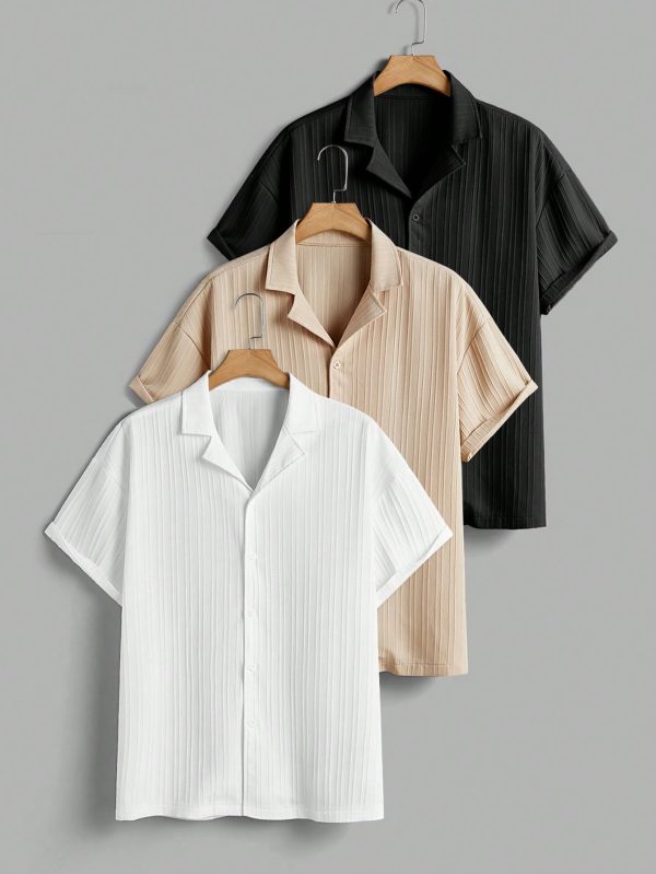 Men's Striped TexturedCollar Short Sleeve Shirt