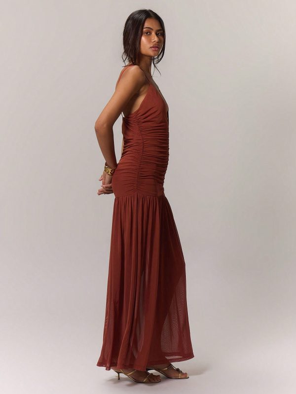Ruched Front Drop Hem Dress