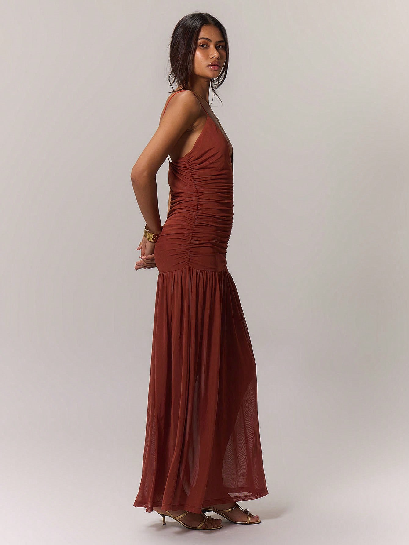 Ruched Front Drop Hem Dress