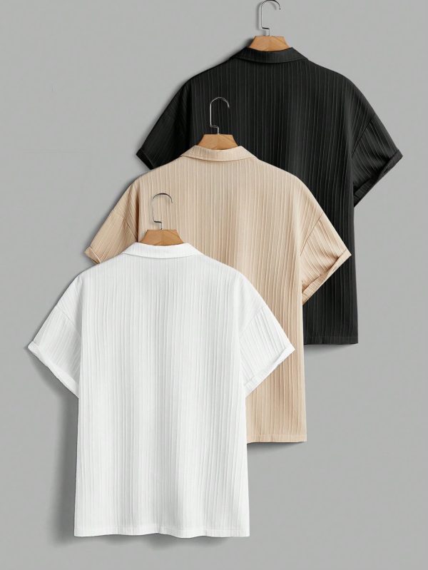 Men's Striped TexturedCollar Short Sleeve Shirt