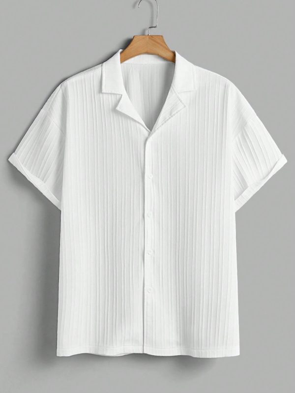 Men's Striped TexturedCollar Short Sleeve Shirt