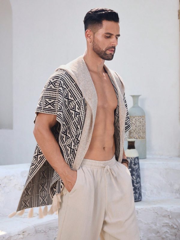Men's Batwing Loose Knit Cardigan With Tassel, Casual Daily Wear
