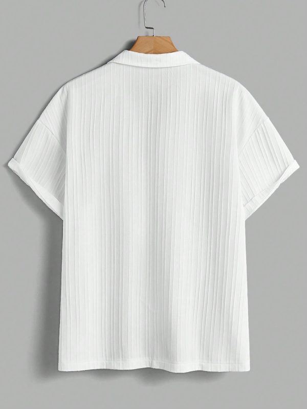 Men's Striped TexturedCollar Short Sleeve Shirt