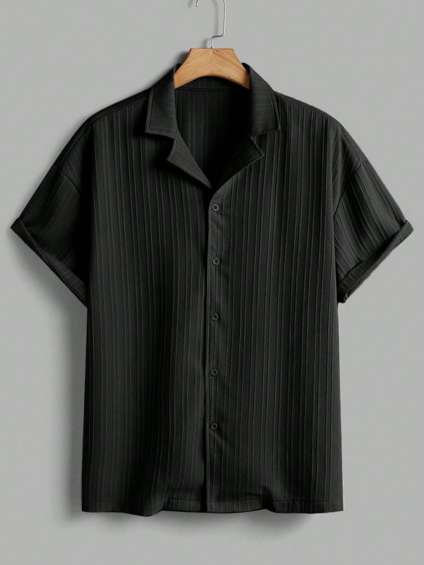 Men's Striped TexturedCollar Short Sleeve Shirt