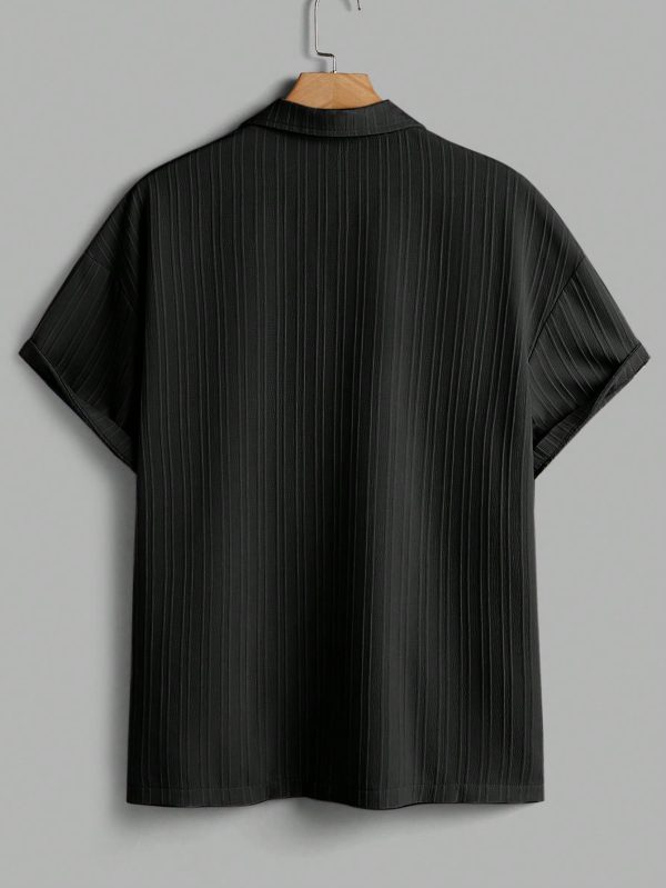 Men's Striped TexturedCollar Short Sleeve Shirt