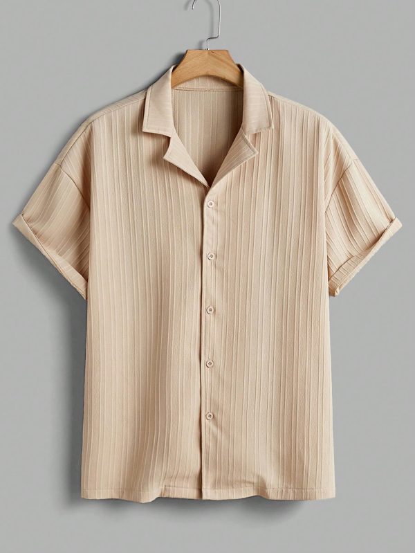 Men's Striped TexturedCollar Short Sleeve Shirt