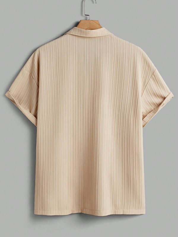 Men's Striped TexturedCollar Short Sleeve Shirt