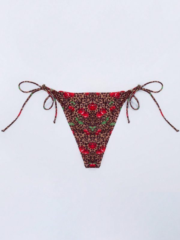 Cherry Leopard Ribbon Detail Thong Bikini Bottom