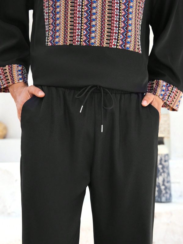 2pcs/Set Retro Print Long Sleeve Pullover Shirt Set