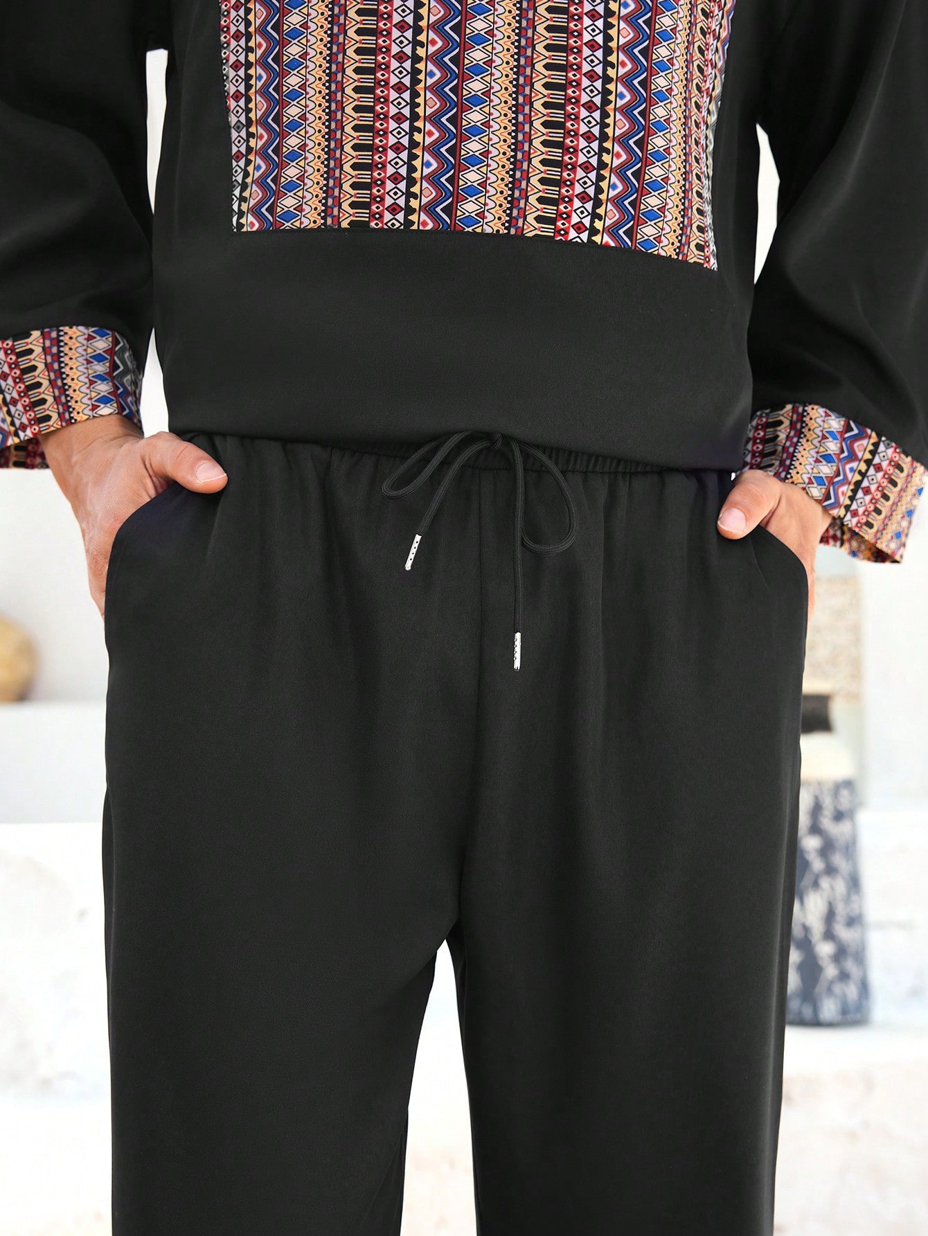2pcs/Set Retro Print Long Sleeve Pullover Shirt Set