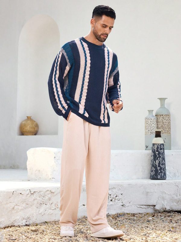 Men's Striped Long Sleeve Knit Sweater