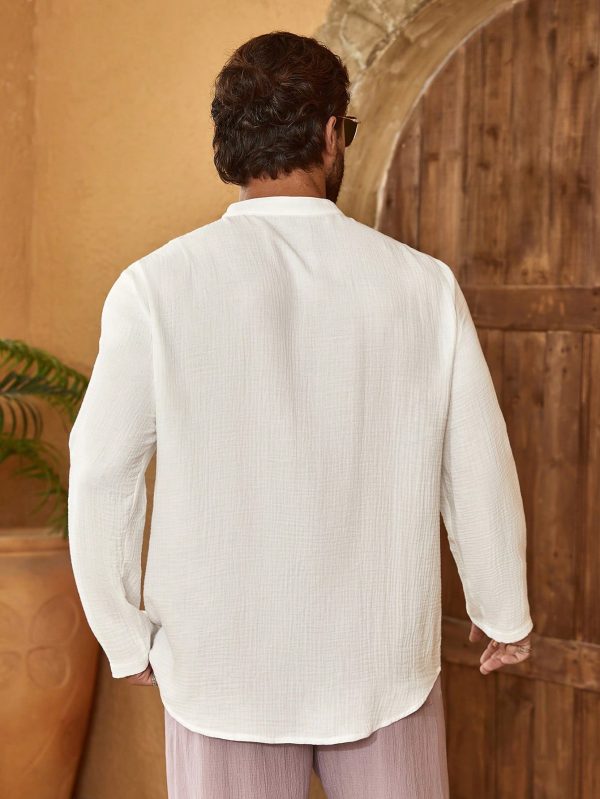 Men's Button Front Half-Placket Long Sleeve Shirt