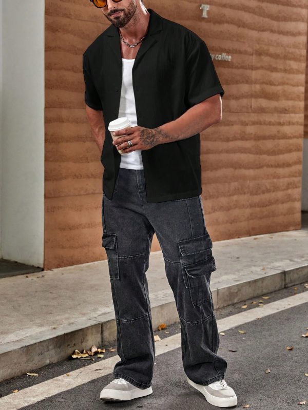 Loose Fit Men's Solid Button-Up Shirt