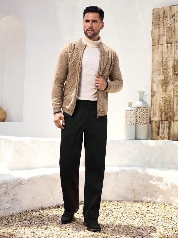 Men's Geometric Textured Long Sleeve Casual Zip-Up Knit Cardigan, Autumn/Winter