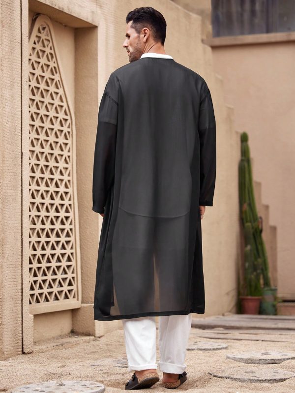 Men's Solid Color Long Sleeve Open Front Cardigan Shirt