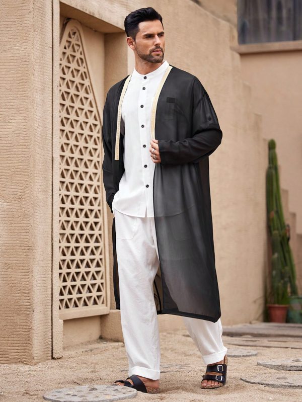 Men's Solid Color Long Sleeve Open Front Cardigan Shirt