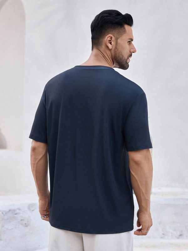 Men's Abstract Line Pattern Navy Blue Casual T-Shirt, Daily Wear, Streetwear, Party, Breathable