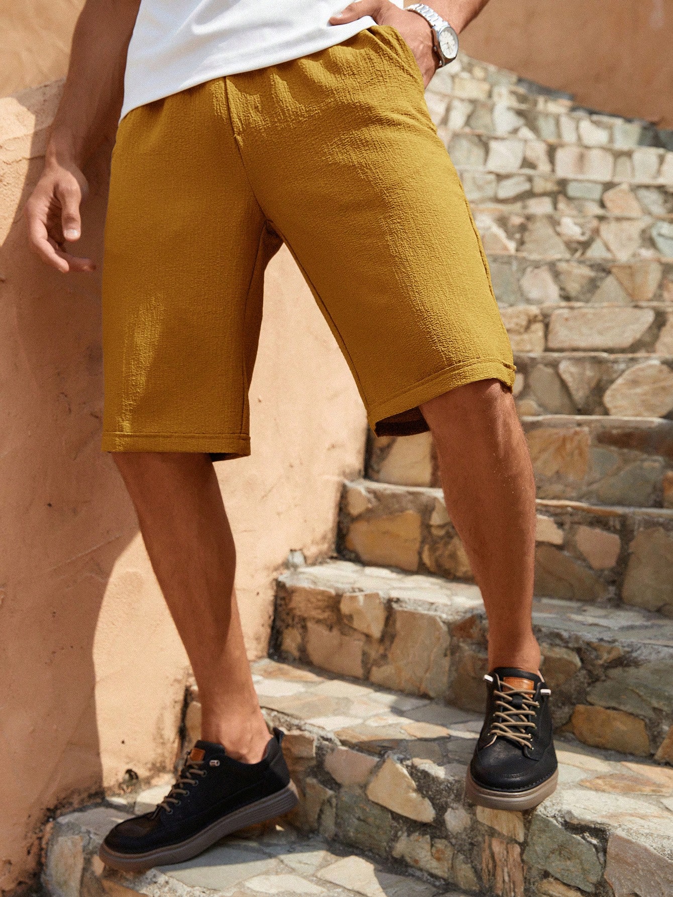 Solid Color Pocket Decor Casual Shorts, Summer