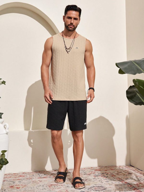 Men's Summer Letter Patterned Waffle Knit Tank Top And Shorts Casual 2-Piece Set