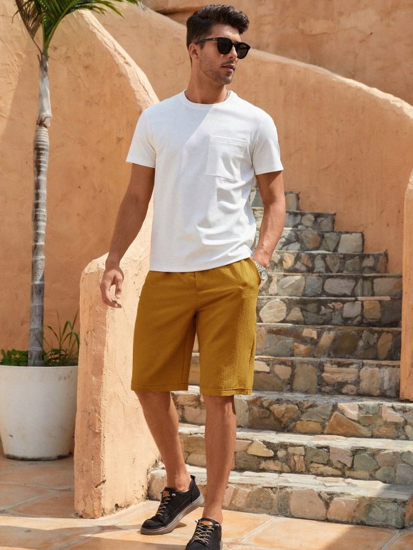 Solid Color Pocket Decor Casual Shorts, Summer