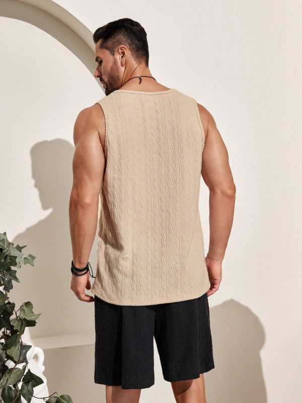 Men's Summer Letter Patterned Waffle Knit Tank Top And Shorts Casual 2-Piece Set