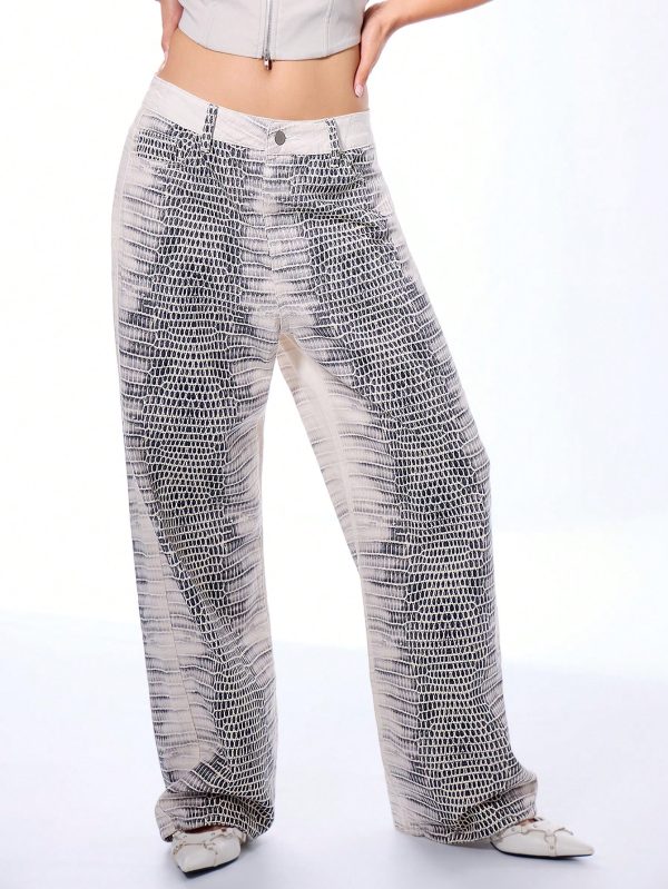 Straight Leg Snakeskin Low Rise Trousers