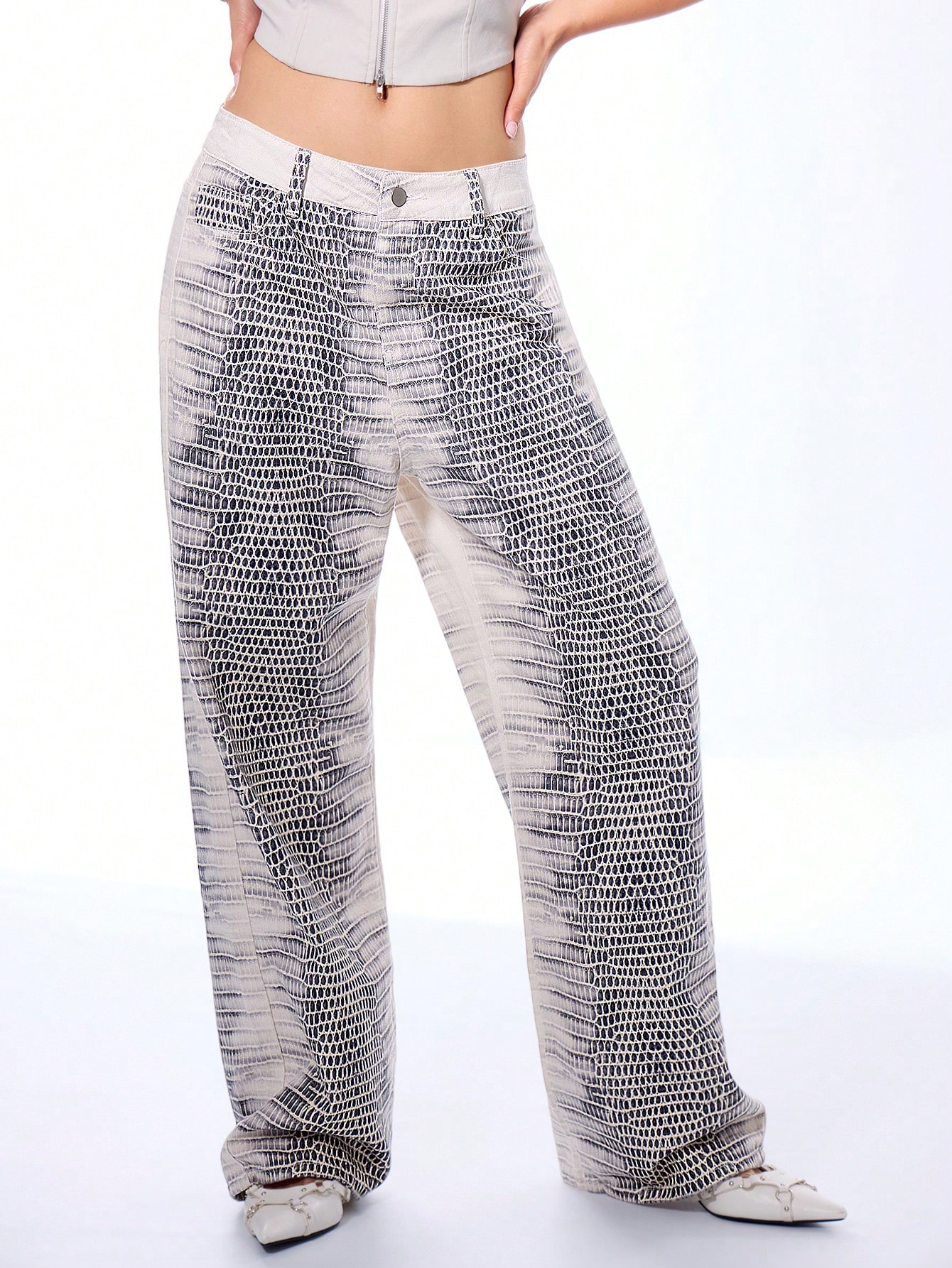 Straight Leg Snakeskin Low Rise Trousers