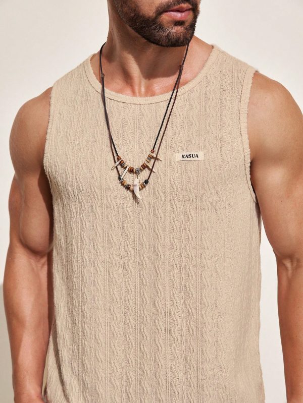 Men's Summer Letter Patterned Waffle Knit Tank Top And Shorts Casual 2-Piece Set