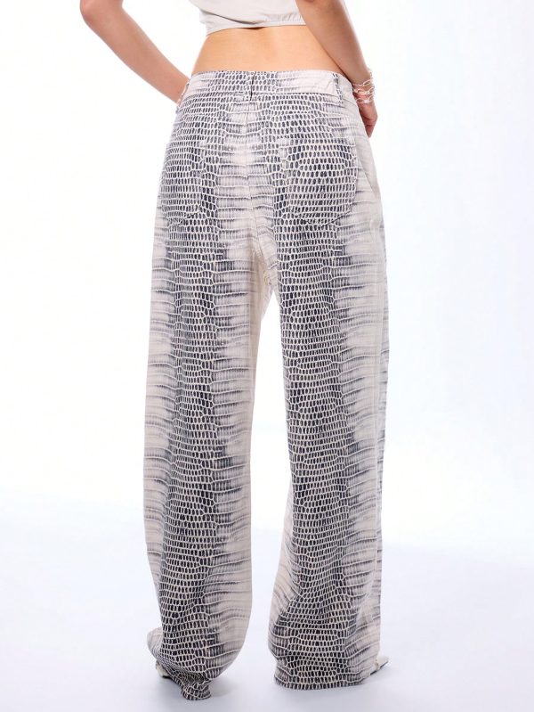 Straight Leg Snakeskin Low Rise Trousers