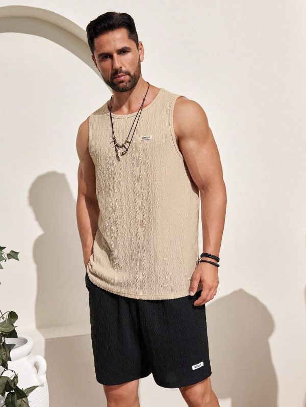 Men's Summer Letter Patterned Waffle Knit Tank Top And Shorts Casual 2-Piece Set