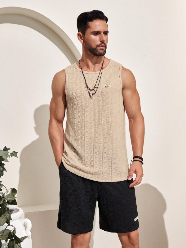 Men's Summer Letter Patterned Waffle Knit Tank Top And Shorts Casual 2-Piece Set