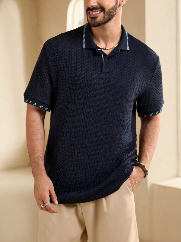 Men's Summer Plaid Patchwork Short Sleeve Casual Business Polo Shirt