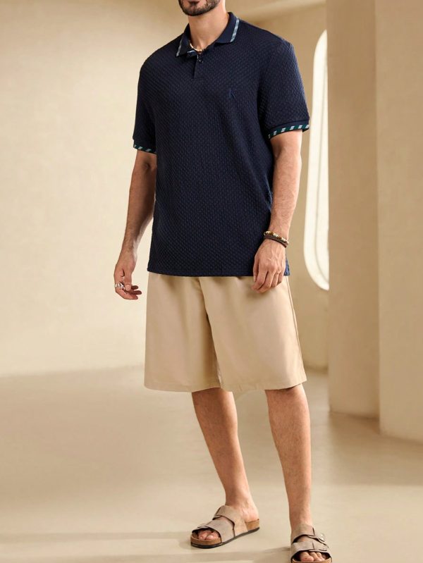 Men's Summer Plaid Patchwork Short Sleeve Casual Business Polo Shirt