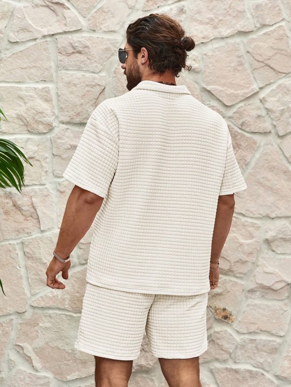 Men's Textured Short Sleeve Top And Shorts, Summer 2pcs Set