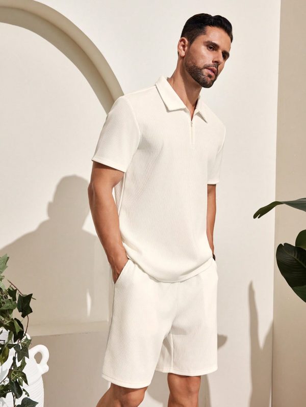 Men's Summer Casual Solid Color Polo Shirt And Shorts Set