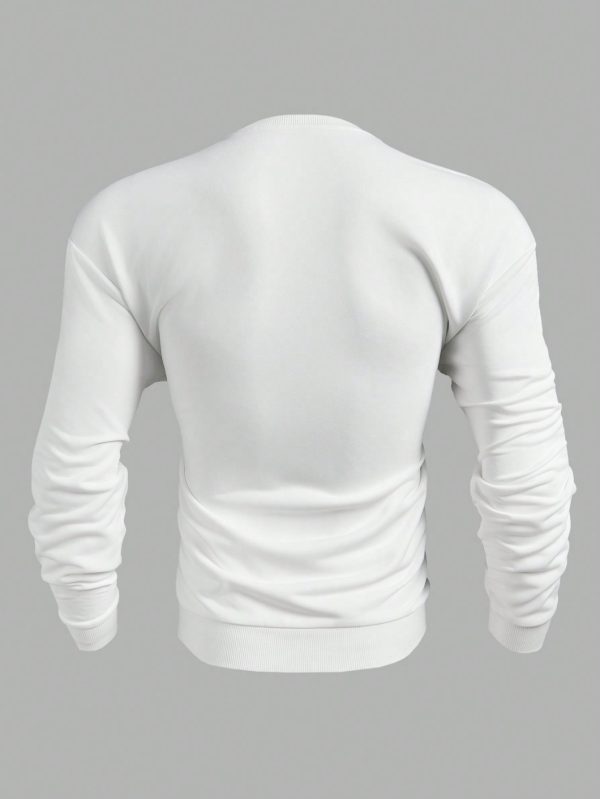 Men's Casual Drop Shoulder White Sweatshirt, Spring/Autumn