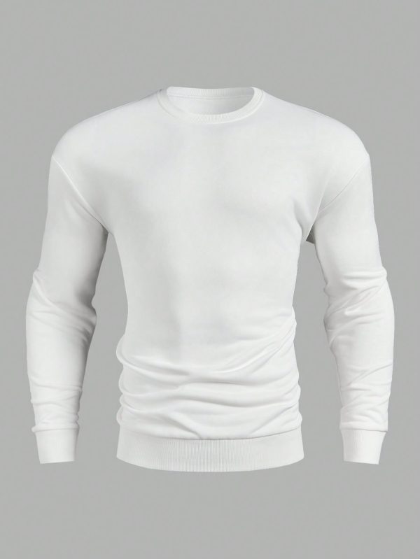 Men's Casual Drop Shoulder White Sweatshirt, Spring/Autumn