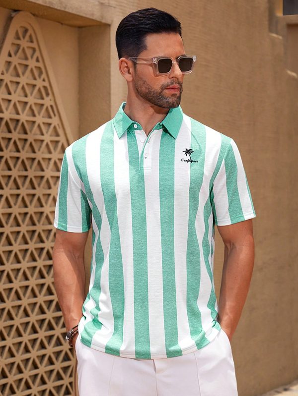 Men's Fashionable Striped Short Sleeve Polo Shirt With Color Block Design