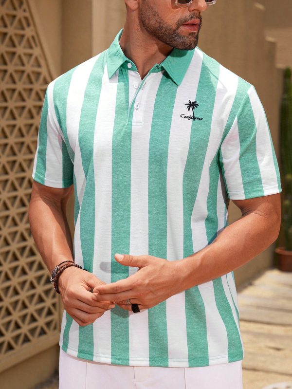 Men's Fashionable Striped Short Sleeve Polo Shirt With Color Block Design