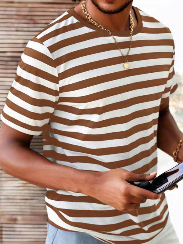 Men Summer Casual Color Block Striped Short Sleeve T-Shirt