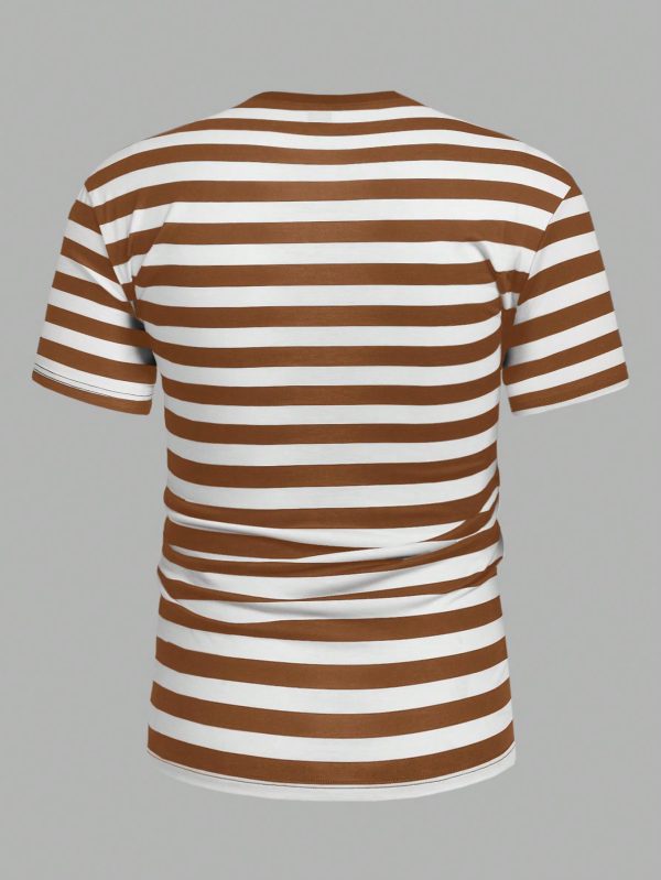 Men Summer Casual Color Block Striped Short Sleeve T-Shirt