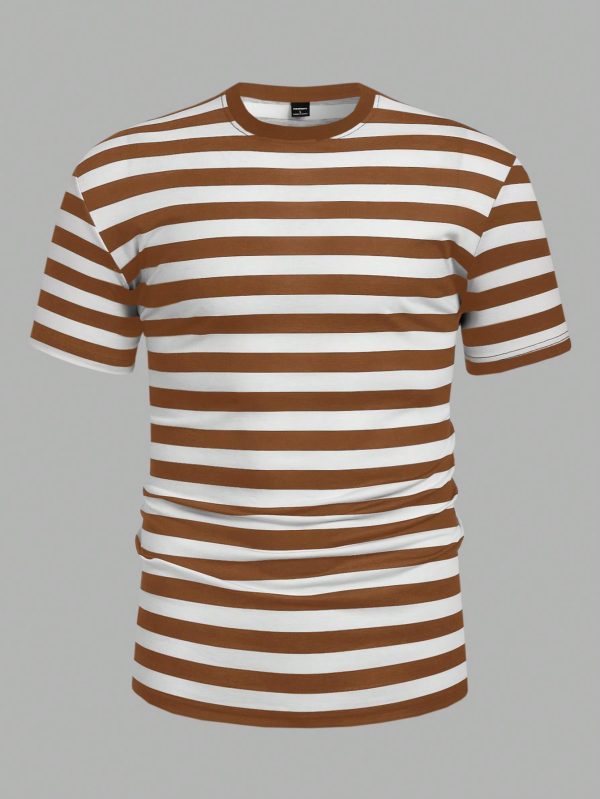 Men Summer Casual Color Block Striped Short Sleeve T-Shirt