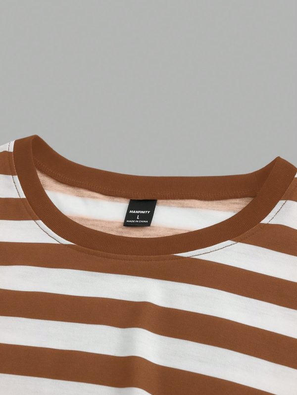 Men Summer Casual Color Block Striped Short Sleeve T-Shirt