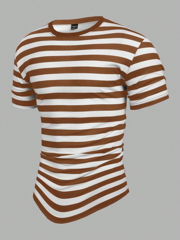 Men Summer Casual Color Block Striped Short Sleeve T-Shirt